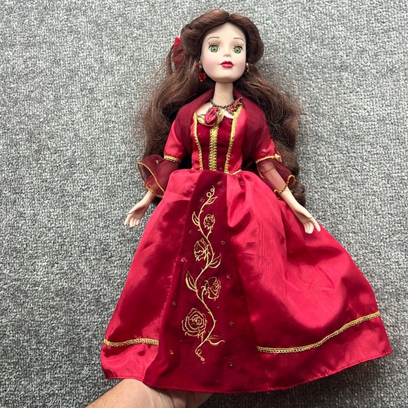 Disney Princess Belle Red Dress Gown Porcelain Doll Beauty The Beast Collectible - Picture 1 of 16